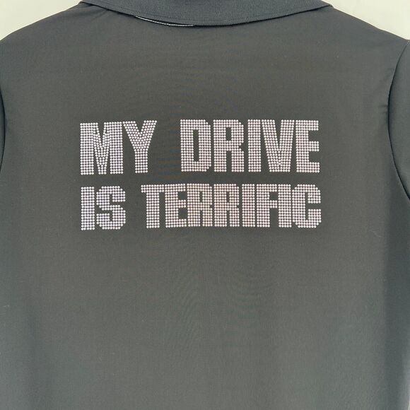 Masters Golf Polo Womens 6 Embellished Saying Athleisure Black White‎ - Picture 8 of 9